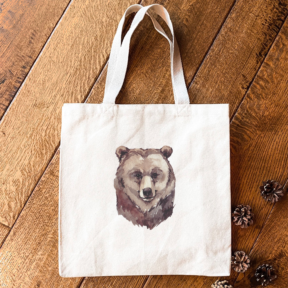 Main Watercolor Bear Head - Canvas Tote Bag image